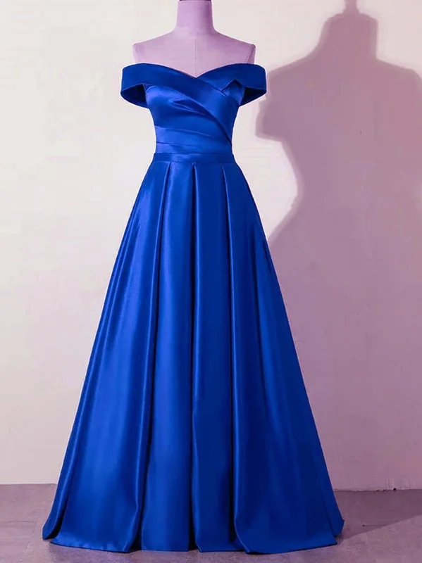 Markdown Madness Off the Shoulder Yellow/Blue Satin Long Prom Dresses, Yellow/Blue Satin Formal Bridesmaid Dresses
