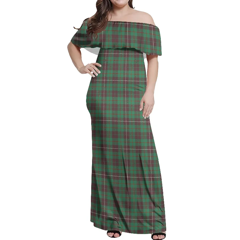 Final Markdown MacKinnon Hunting Ancient Tartan Off Shoulder Long Dress