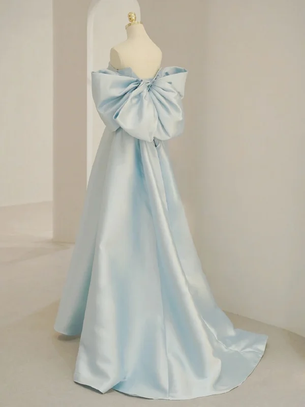 Value Deals Blue A-Line Satin Long Prom Dresses, Blue Satin Evening Dresses
