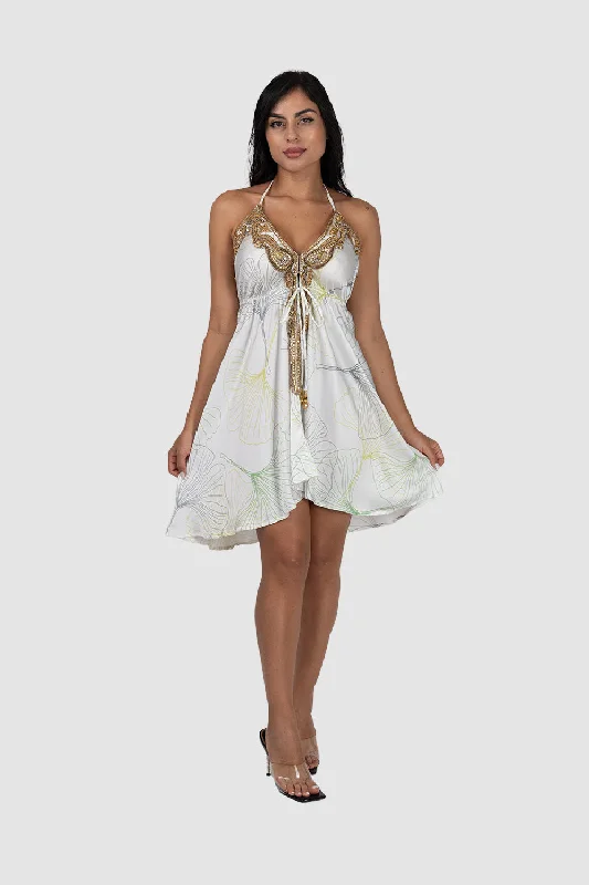 Grand Opening Sale White W Leaves Short Dress