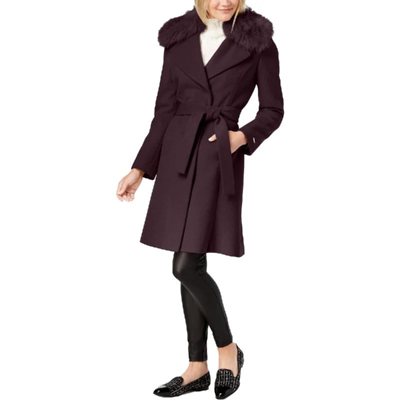 Tahari Fiona Women’s Faux Fur Collar Wool Blend Wrap Coat