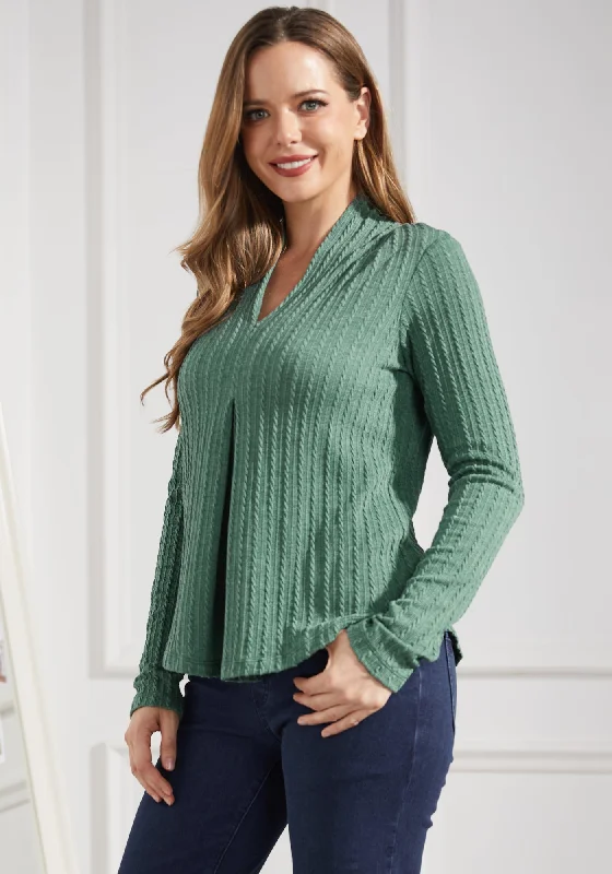 MiniCable Pleated V-Neck Top (Arcadia Green)