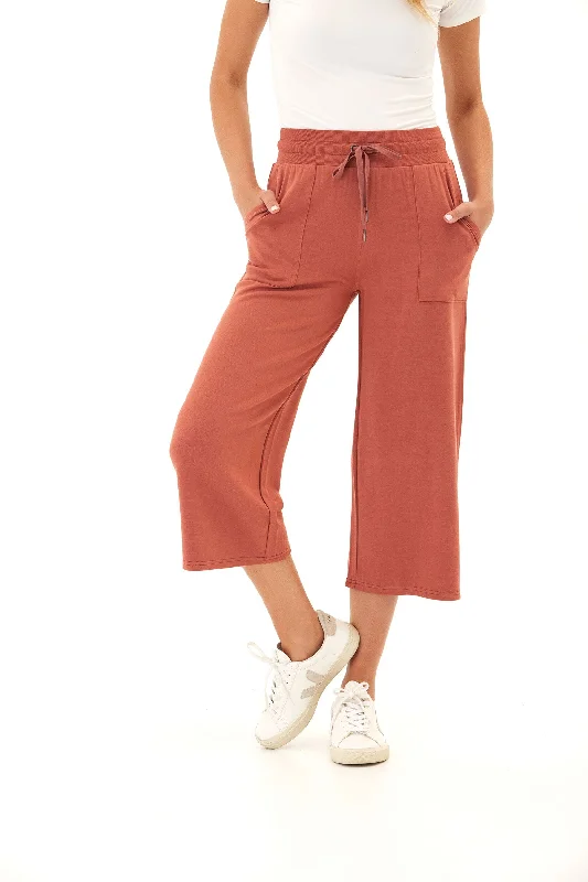 Carrie Feather Fleece Wide Leg Crop Pant 22"